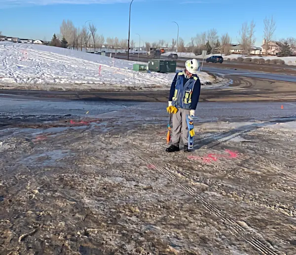 Hydrovac truck performing excavation